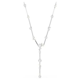 Collier Constella Y Perle de cristal, tailles rondes, blanc, plaqué rhodium
