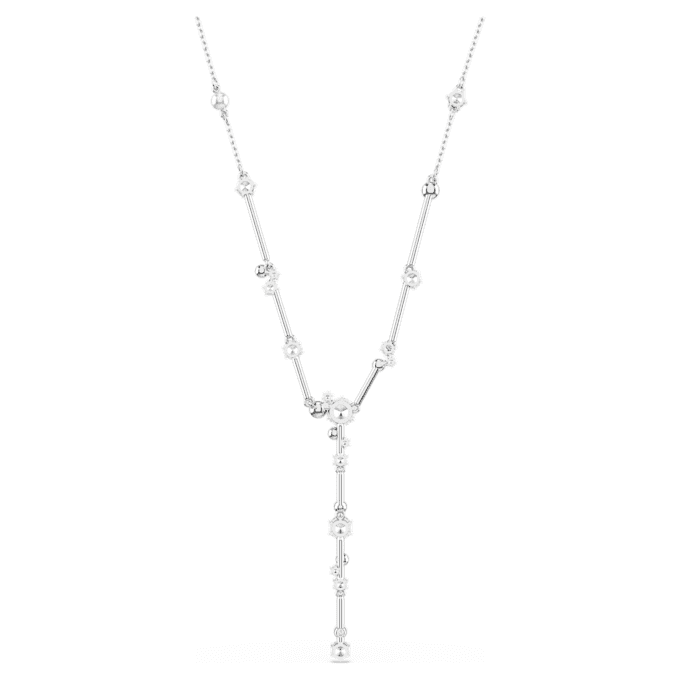 Collier Constella Y Perle de cristal, tailles rondes, blanc, plaqué rhodium Collier Constella Y Perle de cristal, tailles rondes, blanc, plaqué rhodium