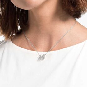 Collier Cygne « Dancing Swan », blanc, plaqué rhodium