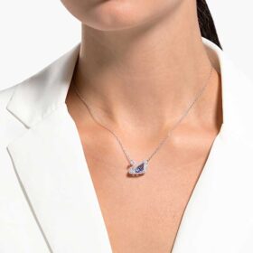 Collier « Cygne dansant », bleu, plaqué rhodium