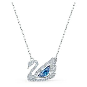 Collier « Cygne dansant », bleu, plaqué rhodium