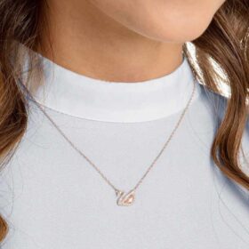 Collier Cygne, rose, plaqué or rose