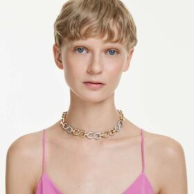 Collier Dextera, taille ronde, chaîne, blanc, finition en métaux mélangés