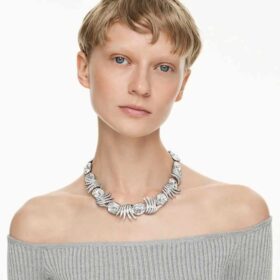 Collier « Feather » de la collection « The Vienna Collection », blanc, plaqué ruthénium