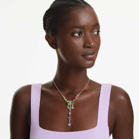 Collier Gema en Y, tailles variées, multicolore, plaqué or