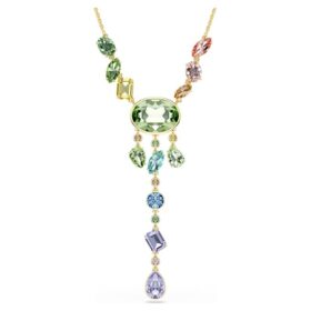 Collier Gema en Y, tailles variées, multicolore, plaqué or