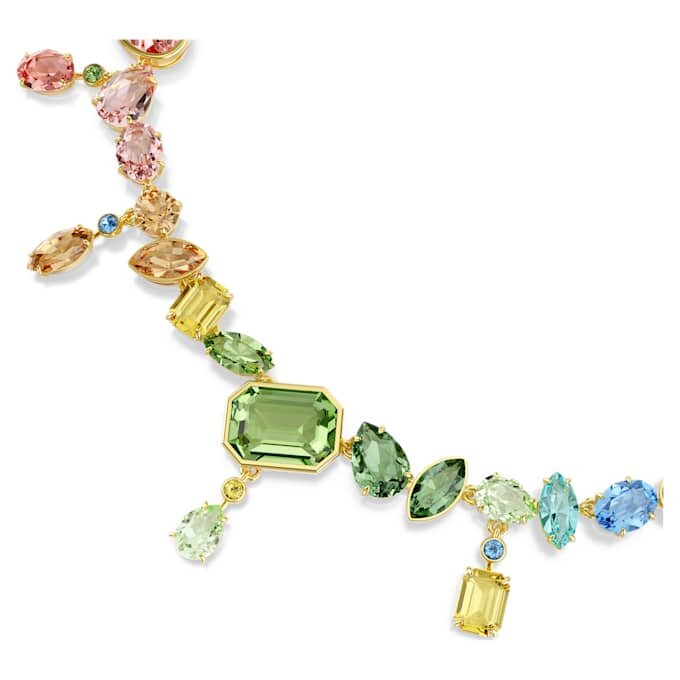 Collier Gema à tailles variées, cristaux pendants, multicolore, plaqué or Collier Gema à tailles variées, cristaux pendants, multicolore, plaqué or