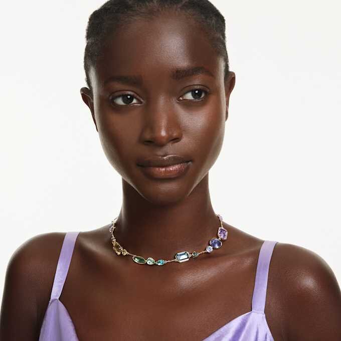 Collier Gema, tailles variées, multicolore, plaqué or