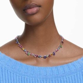 Collier Gema, tailles variées, multicolore, plaqué rhodium