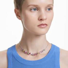Collier Gema, tailles variées, multicolore, plaqué rhodium