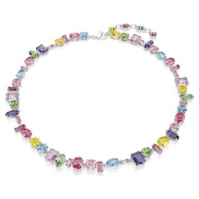 Collier Gema, tailles variées, multicolore, plaqué rhodium