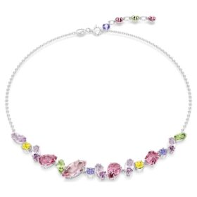 Collier Gema, tailles variées, multicolore, plaqué rhodium