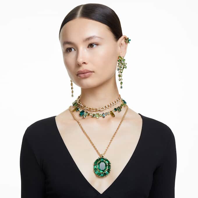 Collier Gema, tailles variées, vert, plaqué or Collier Gema, tailles variées, vert, plaqué or