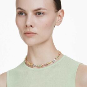 Collier Gema Tennis, tailles variées, multicolore, plaqué or Collier Gema Tennis, tailles variées, multicolore, plaqué or
