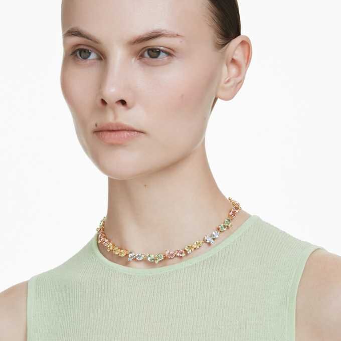 Collier Gema Tennis, tailles variées, multicolore, plaqué or Collier Gema Tennis, tailles variées, multicolore, plaqué or
