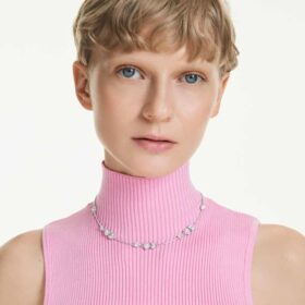 Collier Idyllia « Cœur et flèche », blanc, plaqué rhodium