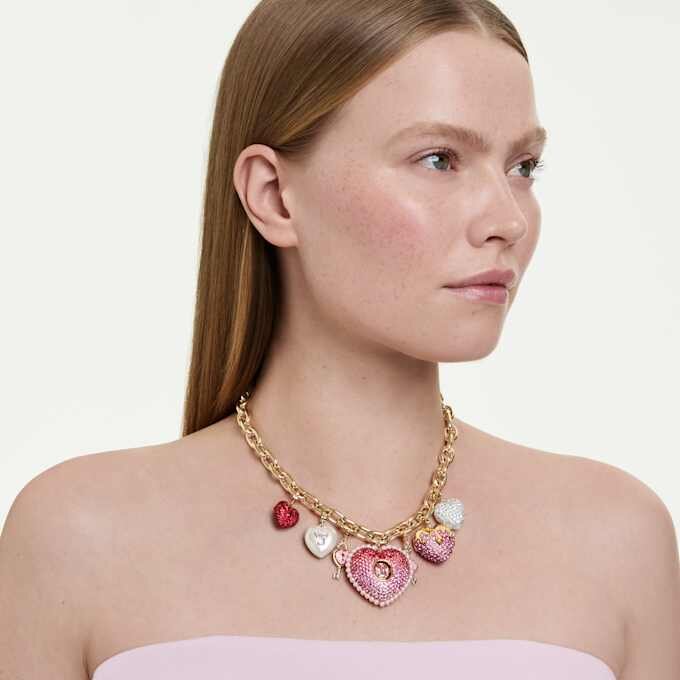 Collier Idyllia : coupes variées, cœur, clé, multicolore, plaqué or Collier Idyllia : coupes variées, cœur, clé, multicolore, plaqué or