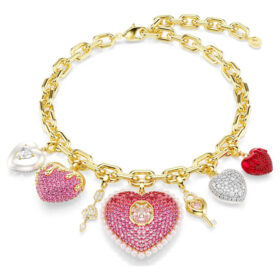 Collier Idyllia : coupes variées, cœur, clé, multicolore, plaqué or