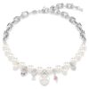 Collier Idyllia Perle de cristal, tailles variées, blanc, plaqué rhodium