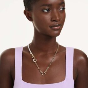 Collier Idyllia perles de cristal, blanc, plaqué or