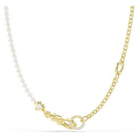 Collier Idyllia perles de cristal, blanc, plaqué or