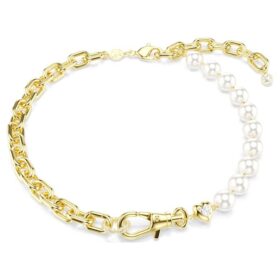 Collier Idyllia perles de cristal, blanc, plaqué or