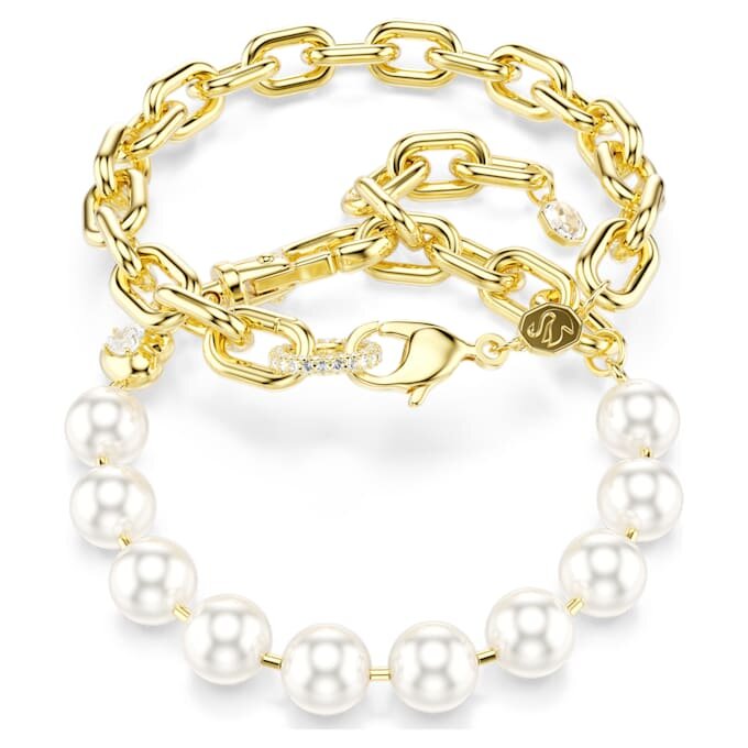Collier Idyllia perles de cristal, blanc, plaqué or Collier Idyllia perles de cristal, blanc, plaqué or