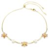 Collier Idyllia : perles de cristal, tailles variées, motif floral, multicolore, plaqué or