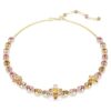 Collier Idyllia, tailles variées, motif floral, multicolore, plaqué or