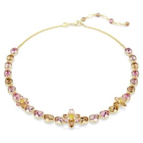 Collier Idyllia, tailles variées, motif floral, multicolore, plaqué or