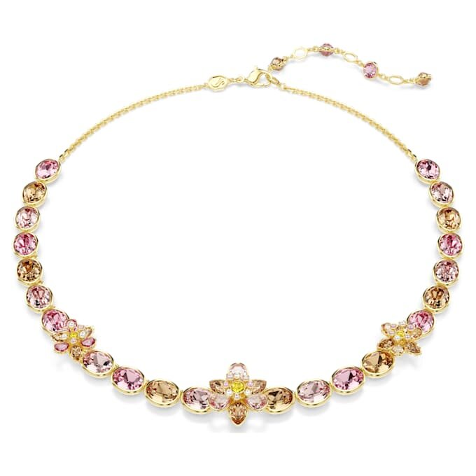 Collier Idyllia, tailles variées, motif floral, multicolore, plaqué or