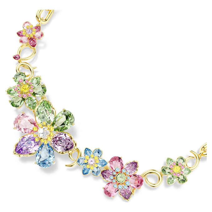 Collier Idyllia, tailles variées, motif floral, multicolore, plaqué or