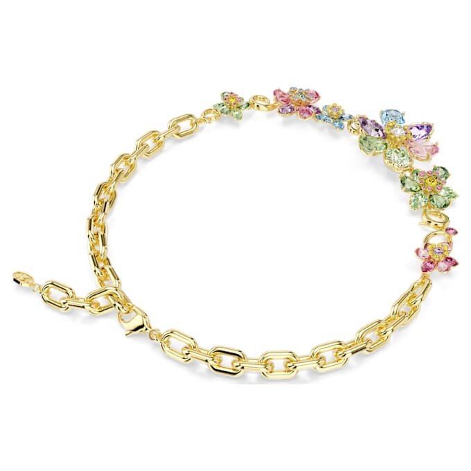 Collier Idyllia, tailles variées, motif floral, multicolore, plaqué or