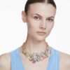 Collier Idyllia : tailles variées, pavé, fleur, multicolore, plaqué or