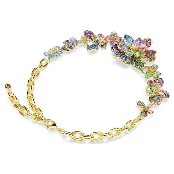 Collier Idyllia : tailles variées, pavé, fleur, multicolore, plaqué or