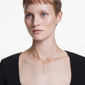 Collier Imber en Y, taille ronde, blanc, plaqué or