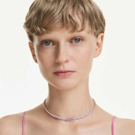 Collier Matrix à dégradé de cristaux ronds, multicolore, plaqué rhodium