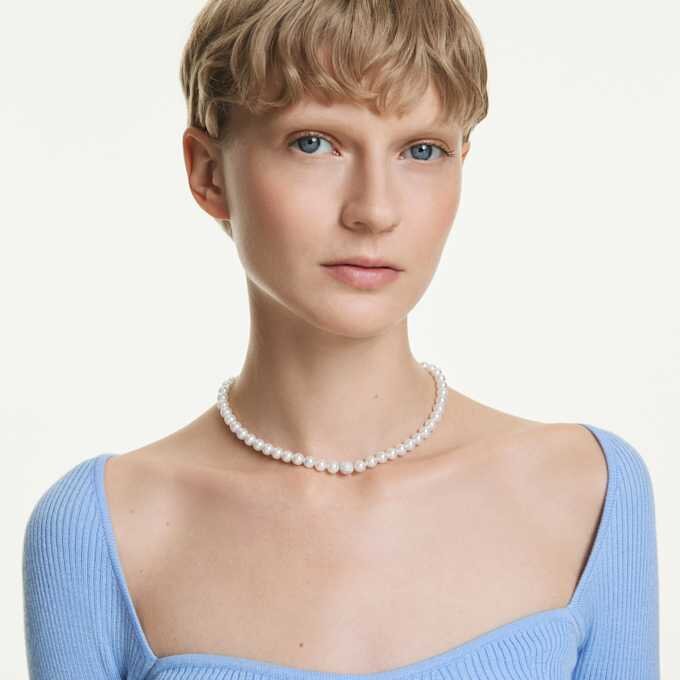 Collier Matrix Perles de cristal, blanc, plaqué rhodium Collier Matrix Perles de cristal, blanc, plaqué rhodium