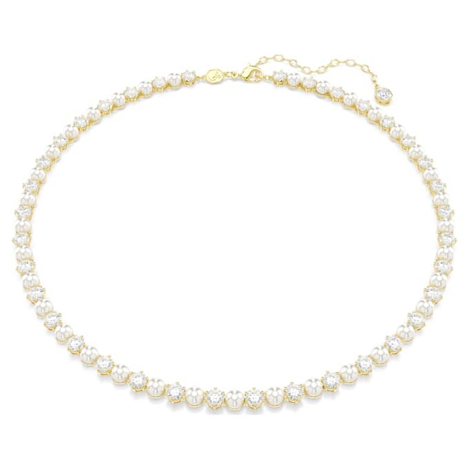 Collier Matrix Tennis Perle de cristal, taille ronde, blanc, plaqué or Collier Matrix Tennis Perle de cristal, taille ronde, blanc, plaqué or