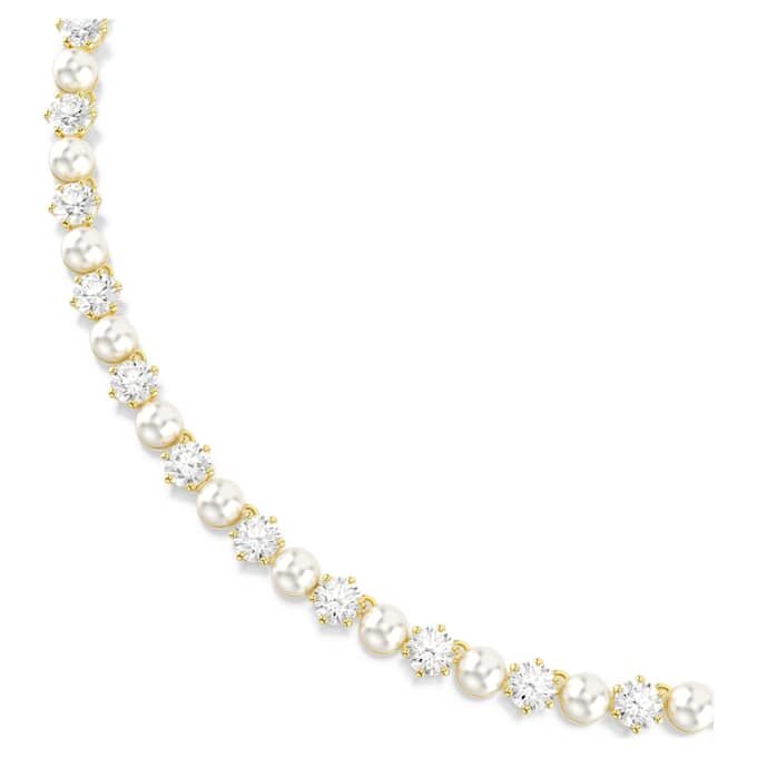 Collier Matrix Tennis Perle de cristal, taille ronde, blanc, plaqué or Collier Matrix Tennis Perle de cristal, taille ronde, blanc, plaqué or