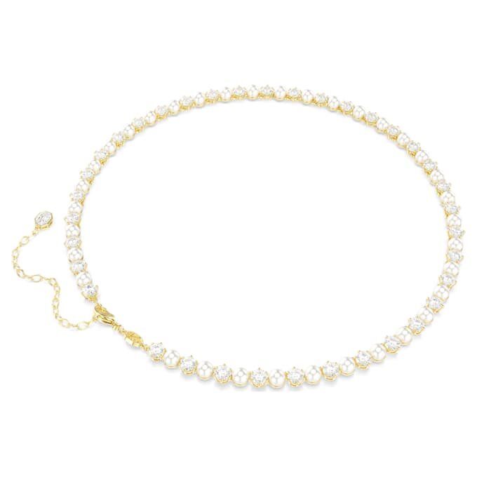 Collier Matrix Tennis Perle de cristal, taille ronde, blanc, plaqué or Collier Matrix Tennis Perle de cristal, taille ronde, blanc, plaqué or