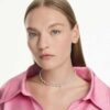 Collier Matrix Tennis Perle de cristal, taille ronde, blanc, plaqué rhodium Collier Matrix Tennis Perle de cristal, taille ronde, blanc, plaqué rhodium