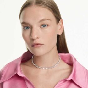 Collier Matrix Tennis Perle de cristal, taille ronde, blanc, plaqué rhodium Collier Matrix Tennis Perle de cristal, taille ronde, blanc, plaqué rhodium