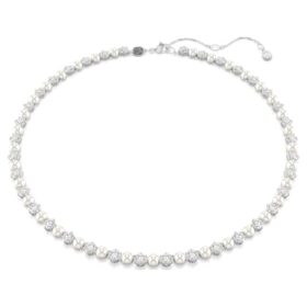 Collier Matrix Tennis Perle de cristal, taille ronde, blanc, plaqué rhodium Collier Matrix Tennis Perle de cristal, taille ronde, blanc, plaqué rhodium