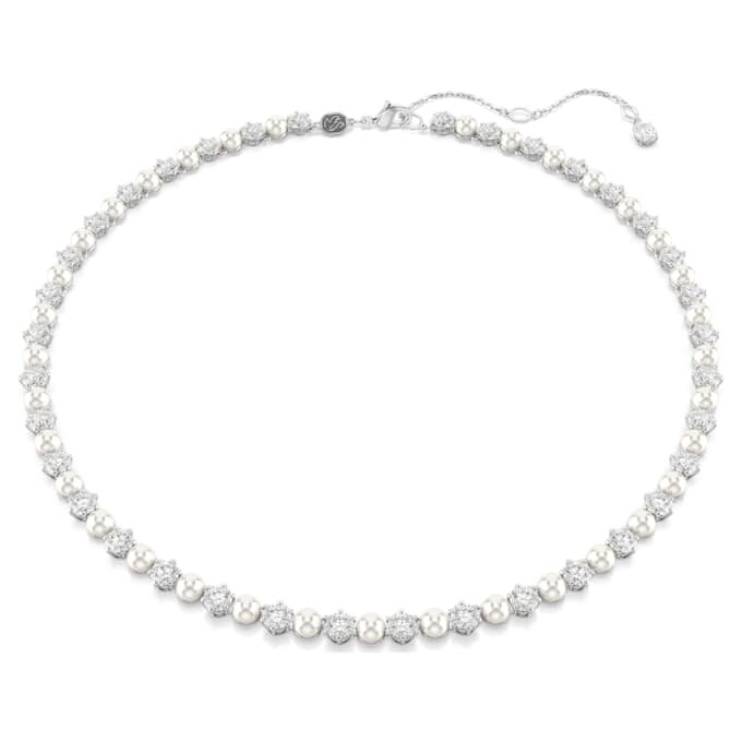 Collier Matrix Tennis Perle de cristal, taille ronde, blanc, plaqué rhodium Collier Matrix Tennis Perle de cristal, taille ronde, blanc, plaqué rhodium