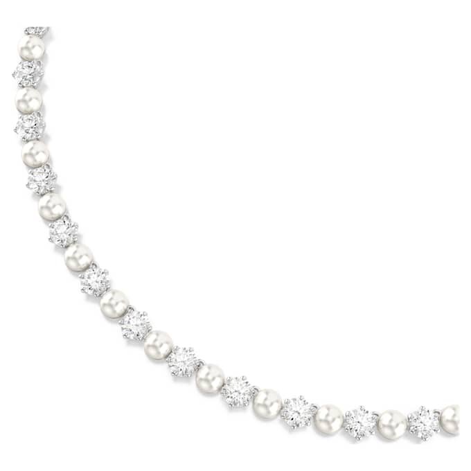 Collier Matrix Tennis Perle de cristal, taille ronde, blanc, plaqué rhodium Collier Matrix Tennis Perle de cristal, taille ronde, blanc, plaqué rhodium