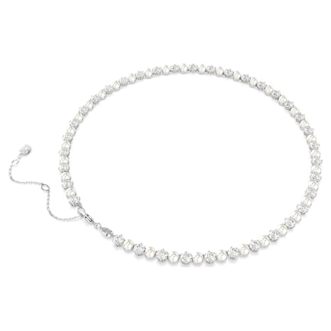 Collier Matrix Tennis Perle de cristal, taille ronde, blanc, plaqué rhodium Collier Matrix Tennis Perle de cristal, taille ronde, blanc, plaqué rhodium