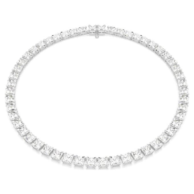 Collier Matrix Tennis, taille carrée, blanc, plaqué rhodium Collier Matrix Tennis, taille carrée, blanc, plaqué rhodium