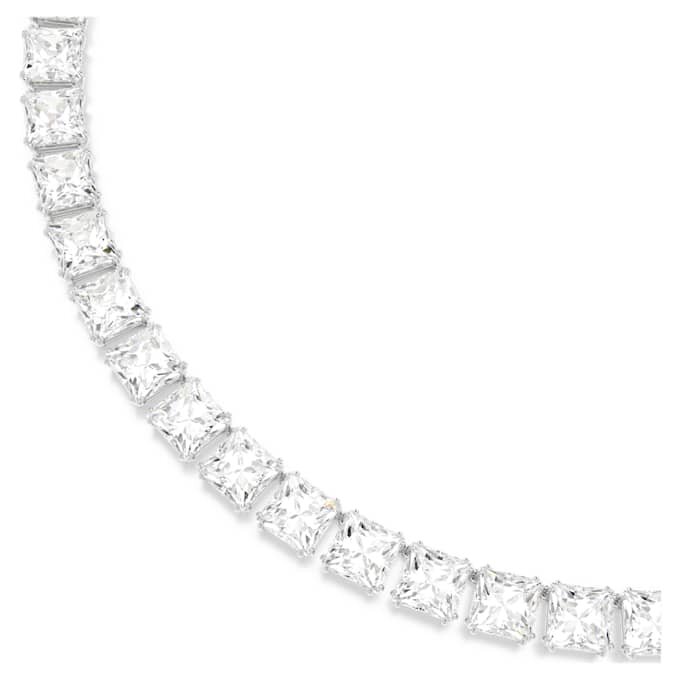 Collier Matrix Tennis, taille carrée, blanc, plaqué rhodium Collier Matrix Tennis, taille carrée, blanc, plaqué rhodium