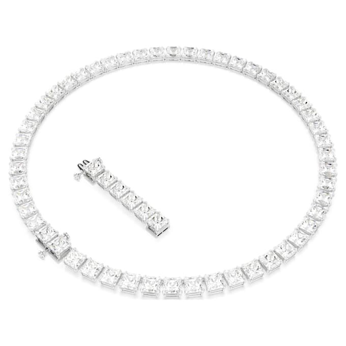 Collier Matrix Tennis, taille carrée, blanc, plaqué rhodium Collier Matrix Tennis, taille carrée, blanc, plaqué rhodium